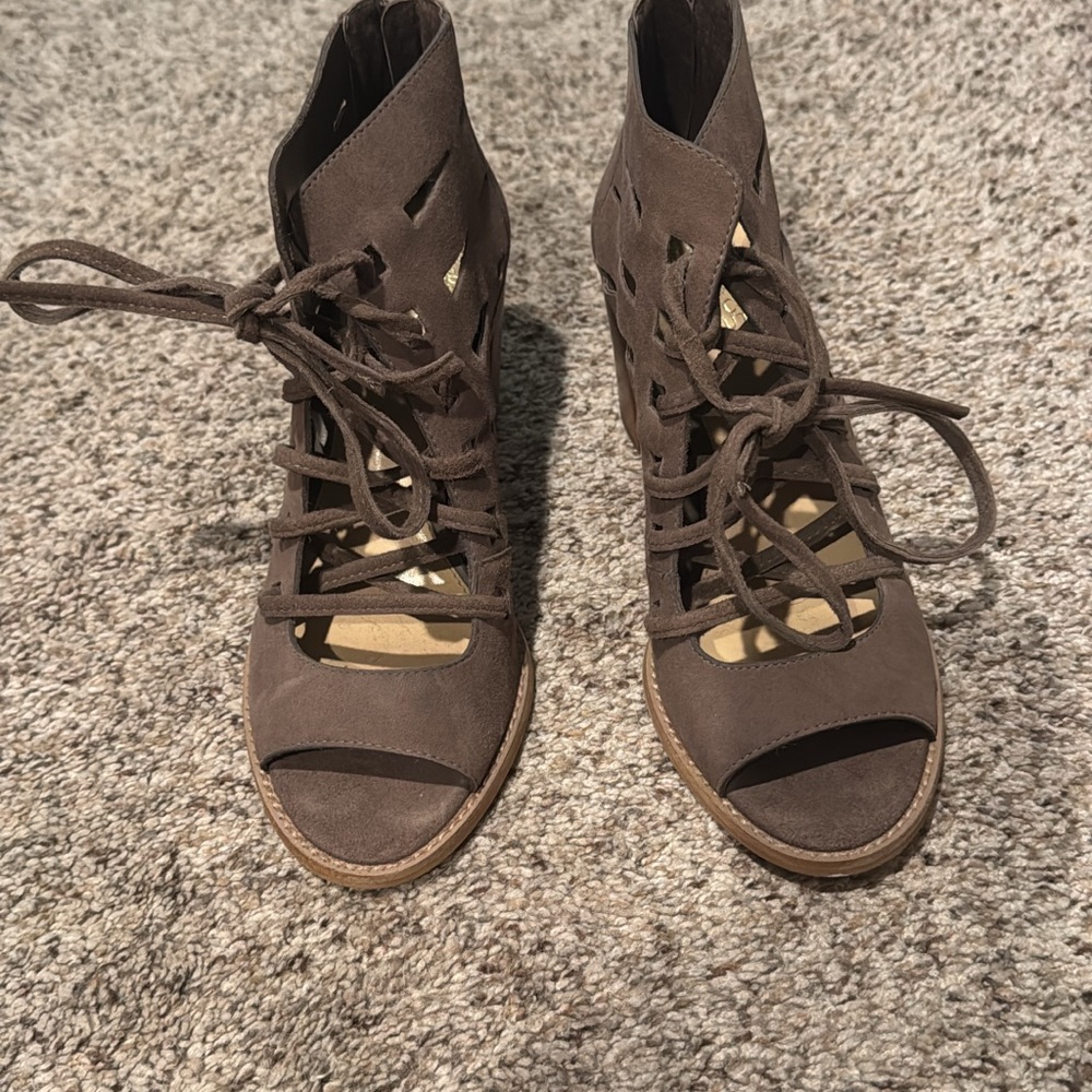 Vince Camuto Brown Lace-Up Sandals with Suede Finish